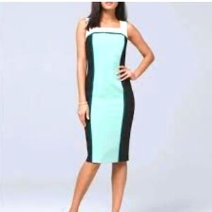White House Black Market Mint Green and Black Colorblock Midi Dress